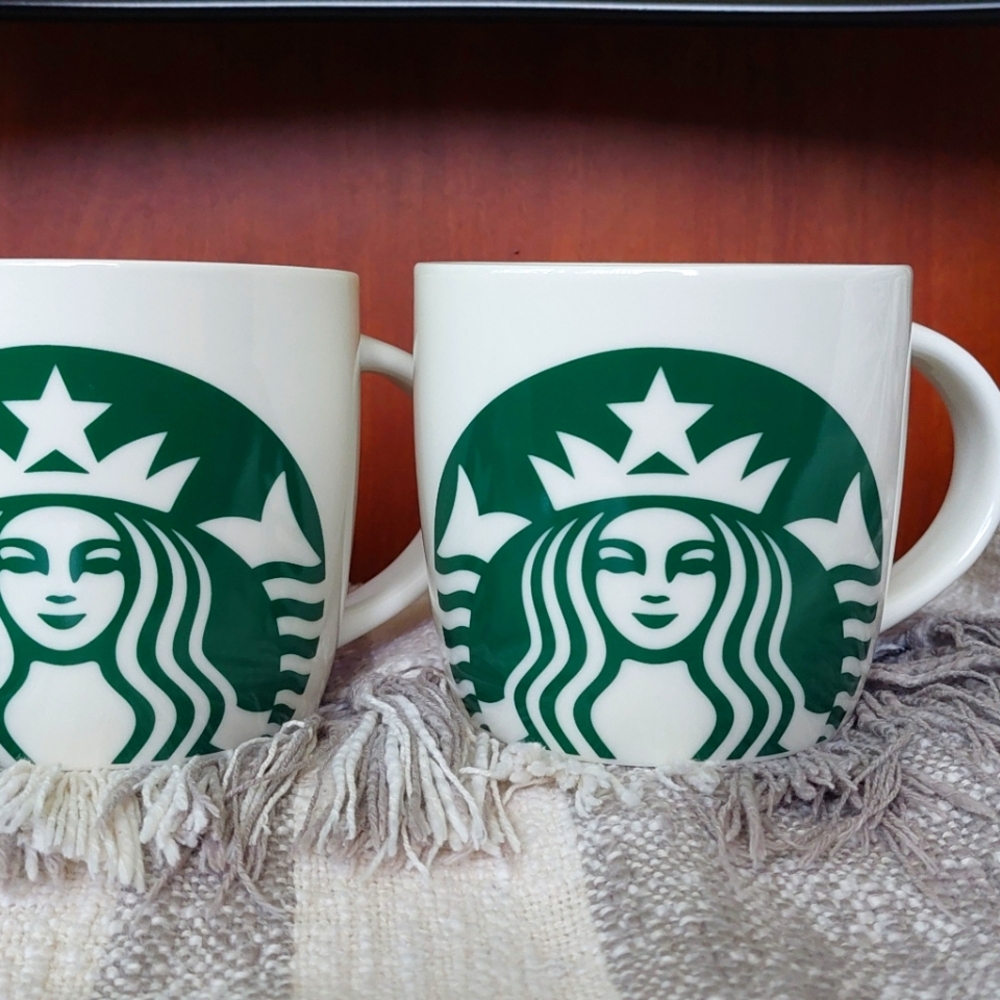 NWOT Starbucks Green and White Ceramic Mugs
